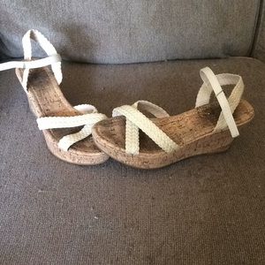 Strapped white wedged sandals